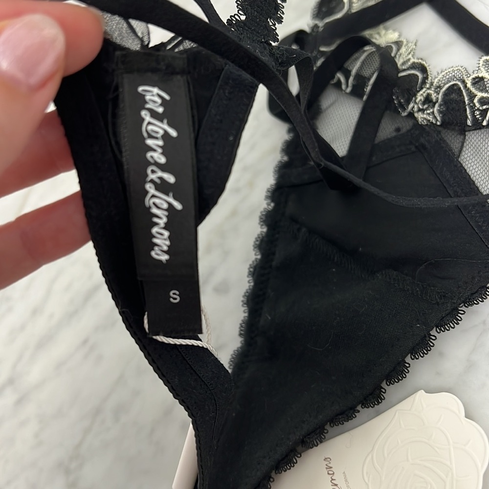 For Love and Lemons Black Thong Floral Sz Small - Picture 5 of 5